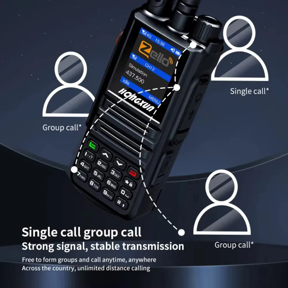 ZELLO Walkie Talkie HX-T95 4G POC 5000KM Bluetooth GPS SOS IPX68 UHF/VHF Schermo LCD Collegamento wireless Anti-Interferenza Android 9