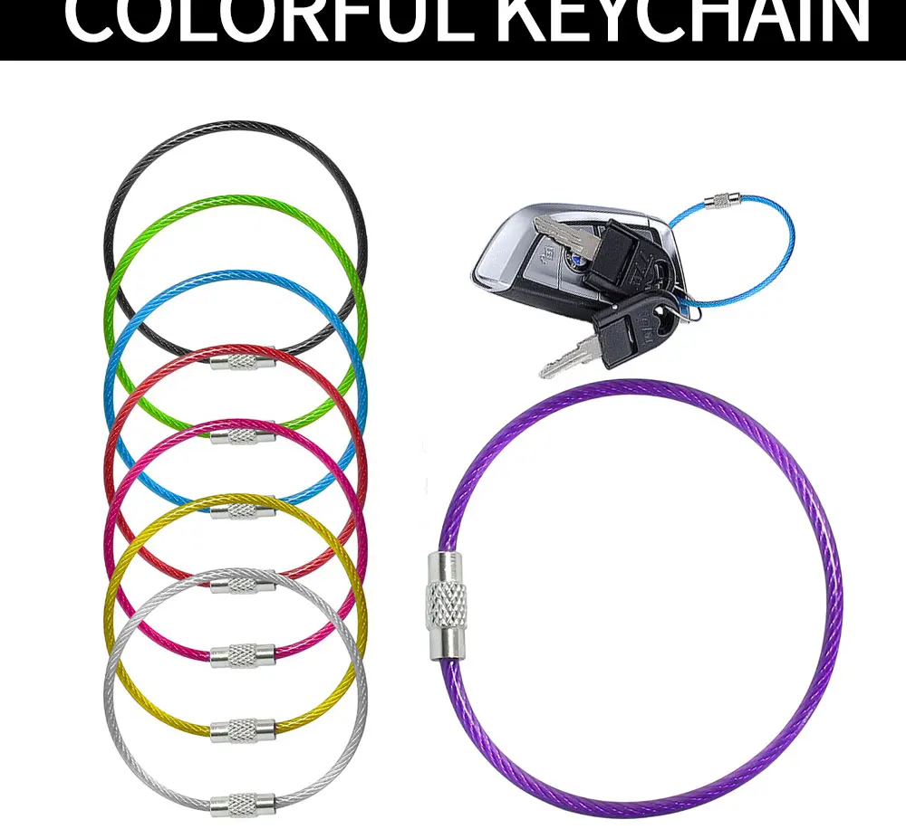 500 Stück 2mm PVC-beschichteter 15cm Edelstahldraht Farbiger Schlüsselanhänger DIY Schlüsselanhänger Gepäckkabelring Schraubverschluss Werkzeugzubehör – Detail 2