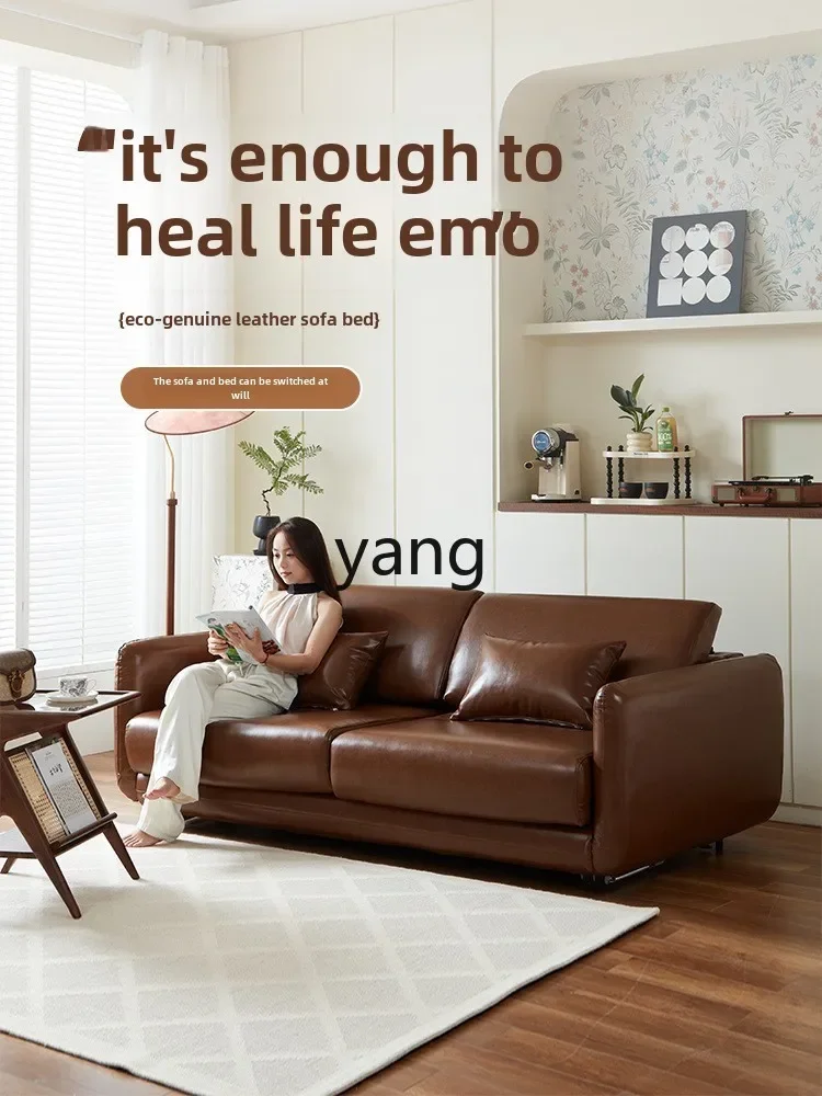 LMM  minimalist leather folding sofa bed living room home adjustable dual-use