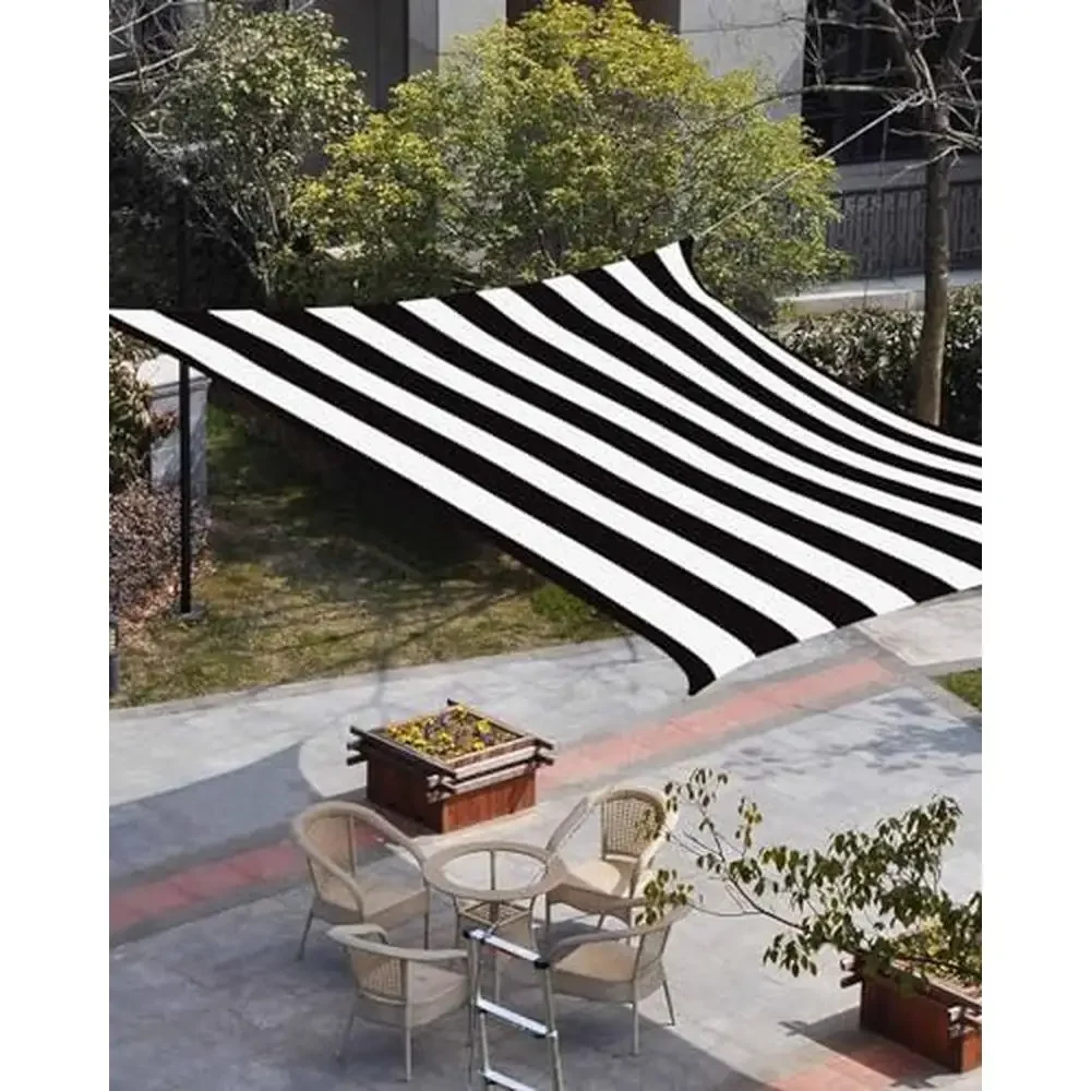 

Black White Striped Outdoor Shade Sail 8x10 Rectangle Sun Canopy Modern Farmhouse Porch Blocker Garden Decor UV Protection