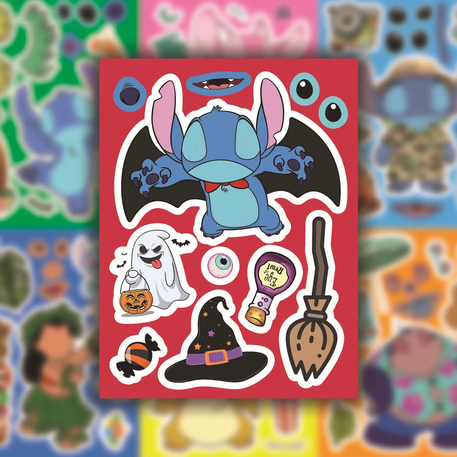 8/16 folhas disney dos desenhos animados bonito ponto quebra-cabeça fazer um rosto adesivo para festa decorativa copo de água scooter brinquedo das crianças presente