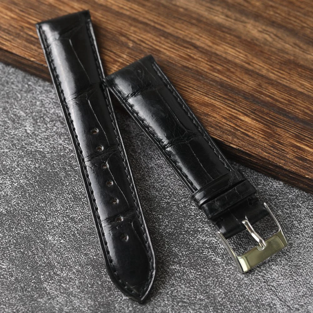 Handmade Alligator Strap Glossy 18 20 22mm Black Blue Green Gray American Crocodile Bracelet Vintage Style Men S/M Size Watchand