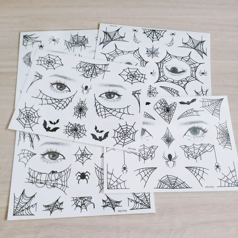 Spinnennetz-Gesichts-Tattoo-Aufkleber, schwarzer Stil, lustiges Körper-Make-up, wasserfest, temporäre Tattoos für Halloween, Fake-Tattoo
