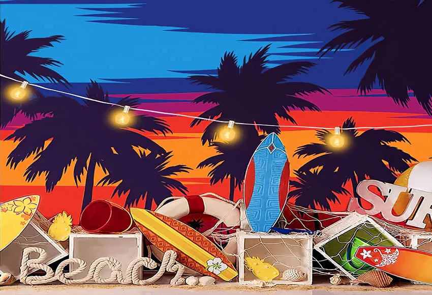 Mehofond การถ่ายภาพพื้นหลังฤดูร้อนกระดานโต้คลื่น Beach Surfer Party Tropical Hawaiian เด็ก Portrait ตกแต่งฉากหลัง Photo Studio