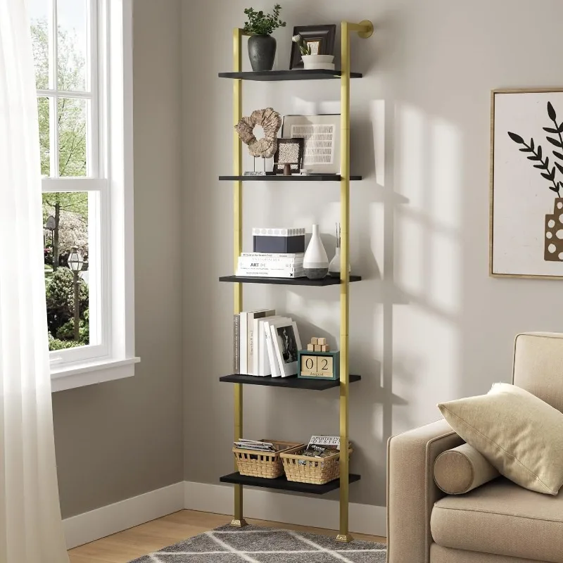 

Axeman ladder bookcase, tall narrow bookshelf for small space, modern open bookshelf for bedroom, living room, office