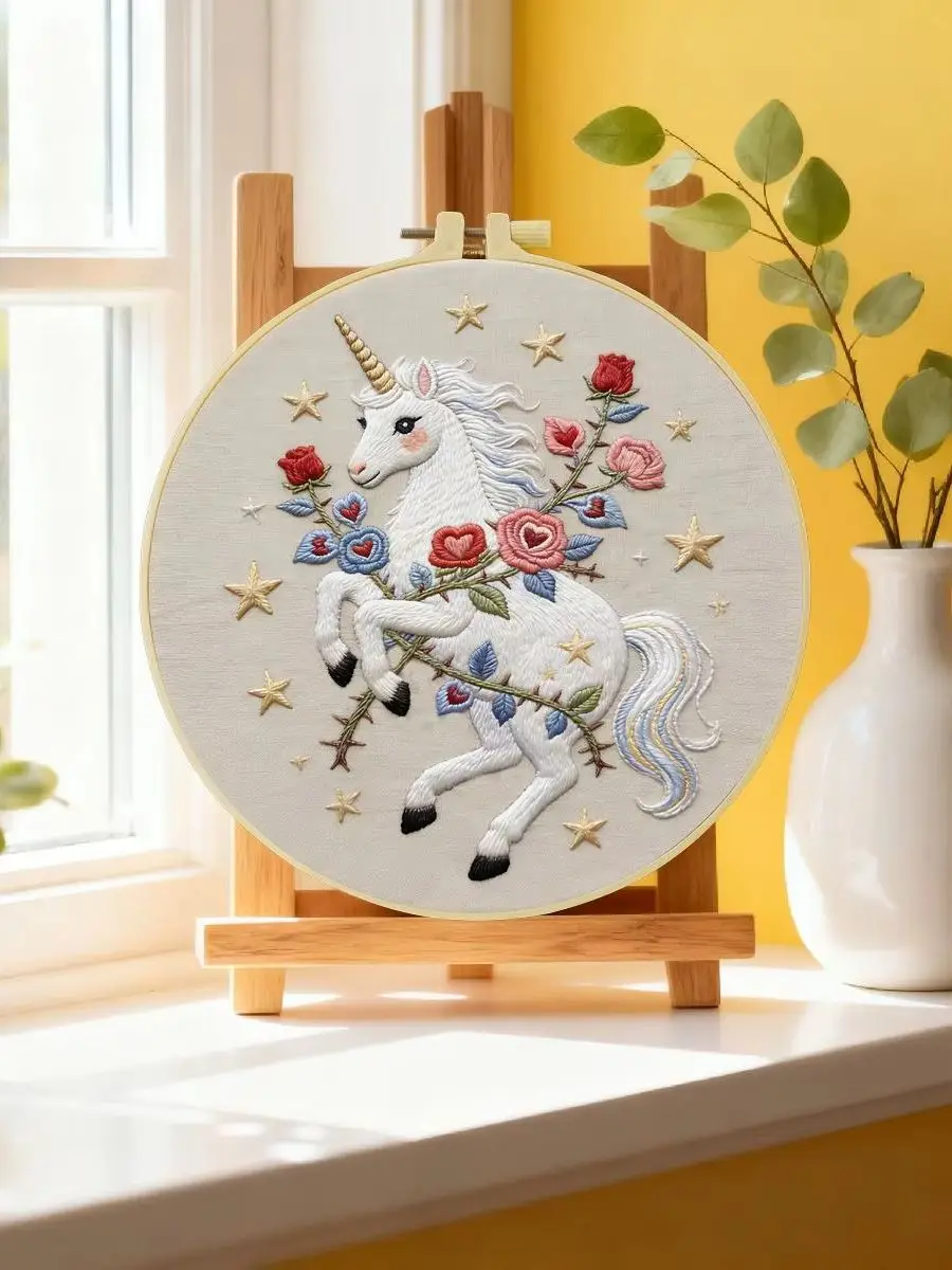 1 Stück 20X20CM/15X15CM 7,87/6,3 Zoll Weißes Pferd Stickerei Starter-Kit DIY-Kit DIY-Stickerei-Set Handarbeiten Heimdekoration – Detail 6