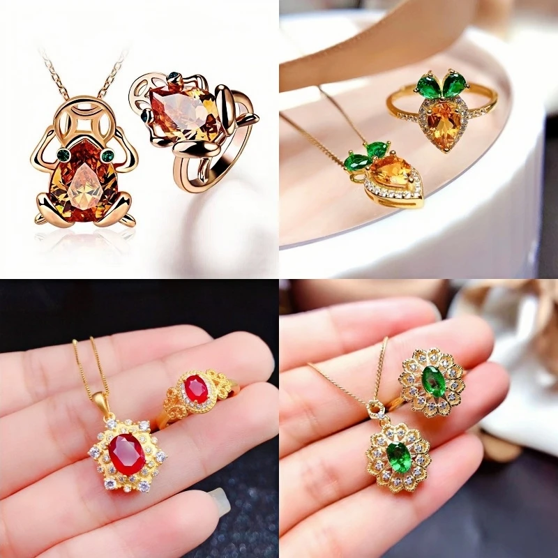 

Elegant Jewelry Sets Ring Necklace for Women Rectangle Geometry Zircon Wedding Accessories European Fashion Jewelry