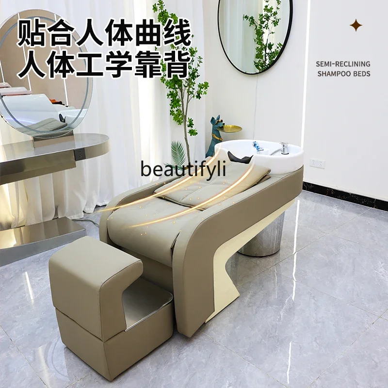 High-End Ceramic Basin Shampoo Chair Barber Shop Sitting Half Lying Salon Stainless Steel Flushing Bed