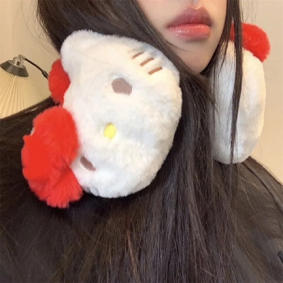 الشتاء النساء أزياء مينيسو الكرتون لطيف سانريو مرحبا كيتي في الهواء الطلق يندبروف أفخم غطاء للأذنين الدافئة مكافحة الباردة الدراجات أفخم الأذن نصائح #2