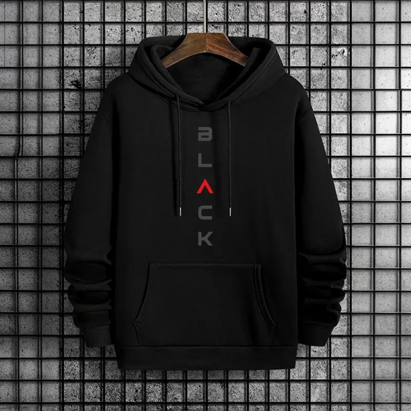 Black Letter Print Hoodies for Man Autumn Winter Hot Sale High Quality Hooded Sweatshirt Home Outdoor Casual Sport Warm Pullover