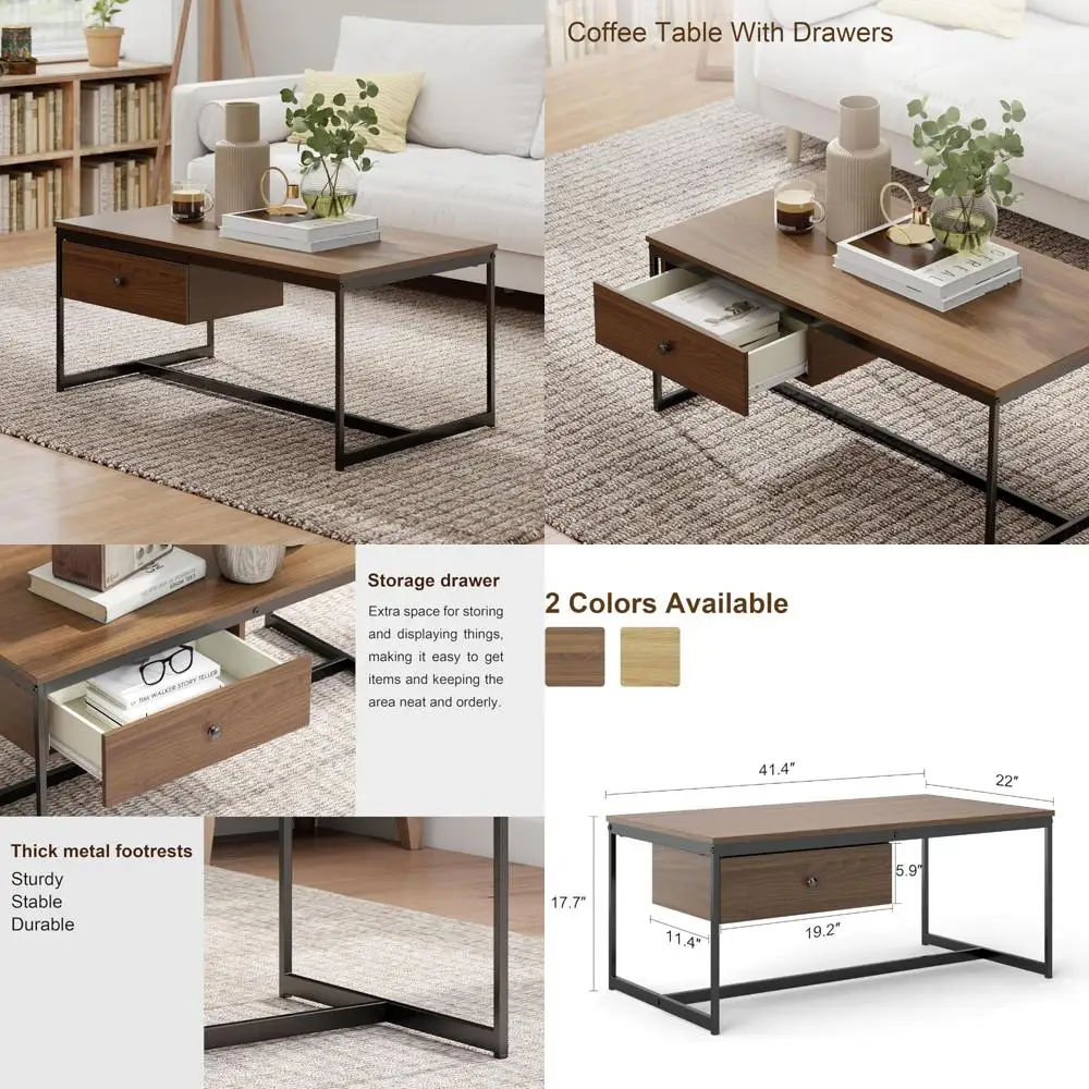 

Minimalist Drawer Coffee Table, Modern Industrial Style Living Room Centerpiece, Stylish Wooden Design