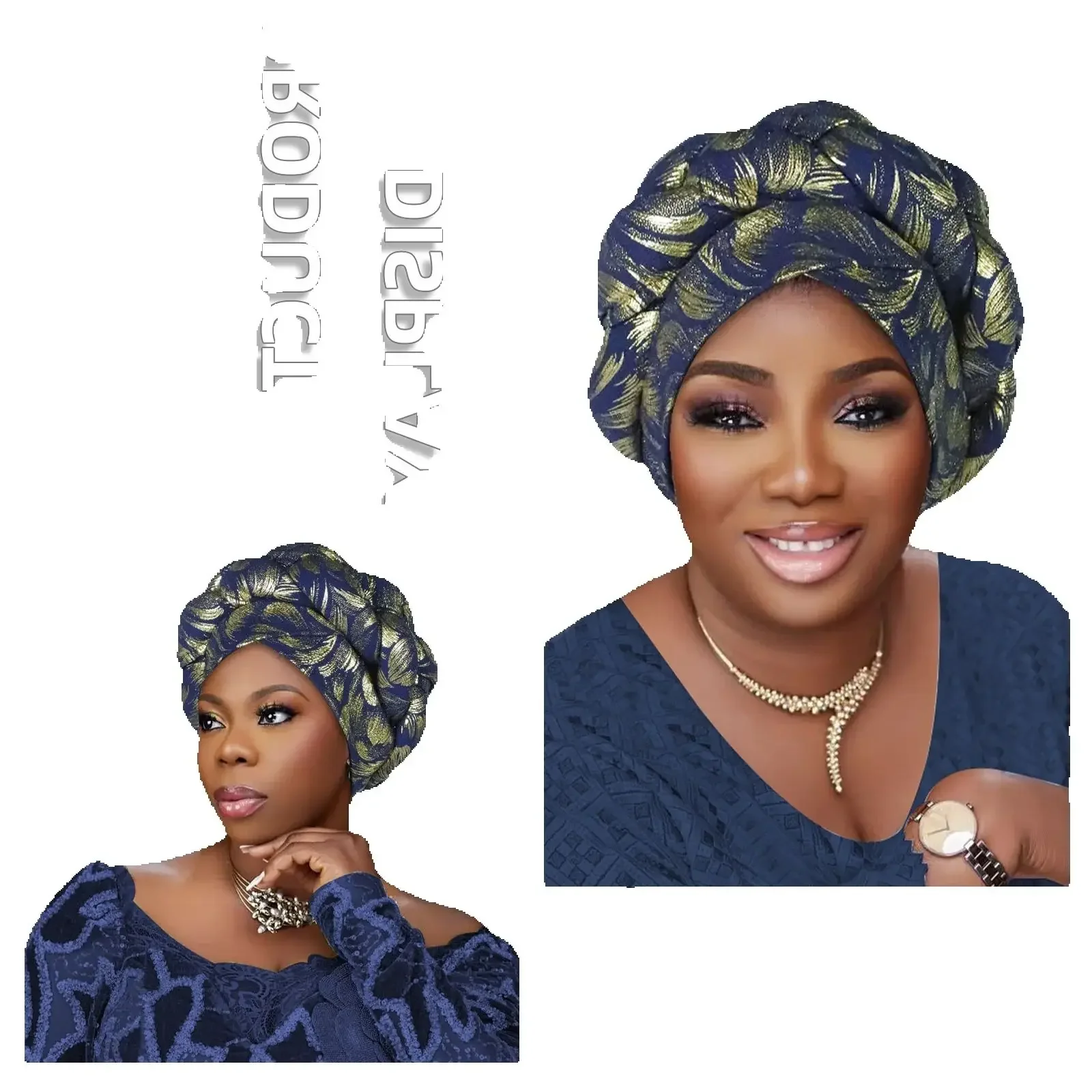 

New African Auto Gele Headties Bronzed Print Braids Turban Cap for Women Muslim Hijab Bonnet Nigerian Head Wrap Wedding Headgear