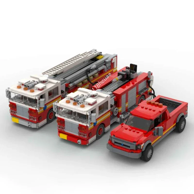 1800pcs MOC Fire Department Set Of Three Vehicles City Champions Super Car Building Block Festival Gift Display Ready Collector