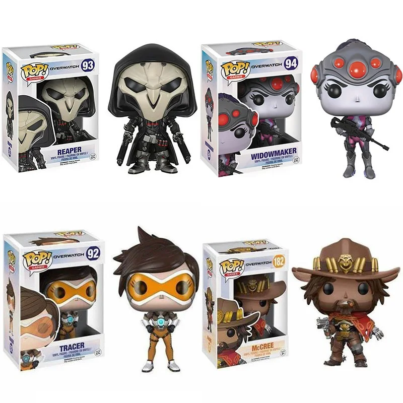 Funko Pop Overwatch Reaper 93# Widowmaker 94# Tracer 92# Mccree 182# Vinyl Doll Action Figure Model Toys Children Birthday Gifts