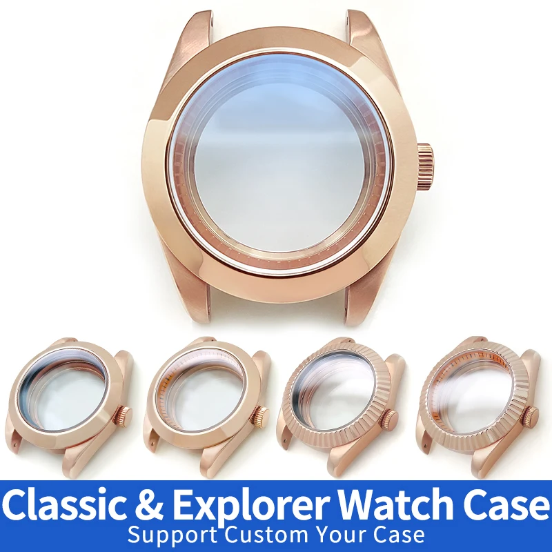 

Classic Explorer Polished Brushed Watches Case Rose Gold For SKX SKX007 NH35 NH36 4R36 Steel Cases MOD Watch Parts Chapter Ring