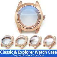 Classic Explorer Polished Brushed Watches Case Rose Gold For SKX SKX007 NH35 NH36 4R36 Steel Cases MOD Watch Parts Chapter Ring