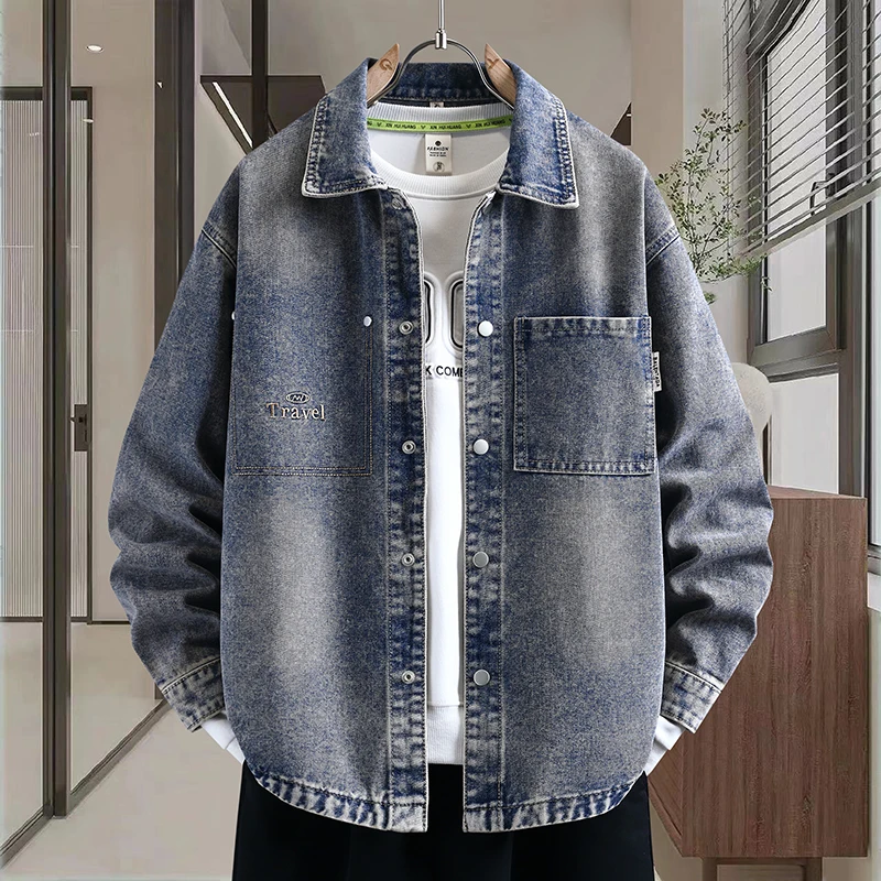 

2026 Trendy Retro Denim Shirt for Men Long Sleeve Casual Denim Jacket Loose Social Harajuku Hip-hop Streetwear Men's Clothing