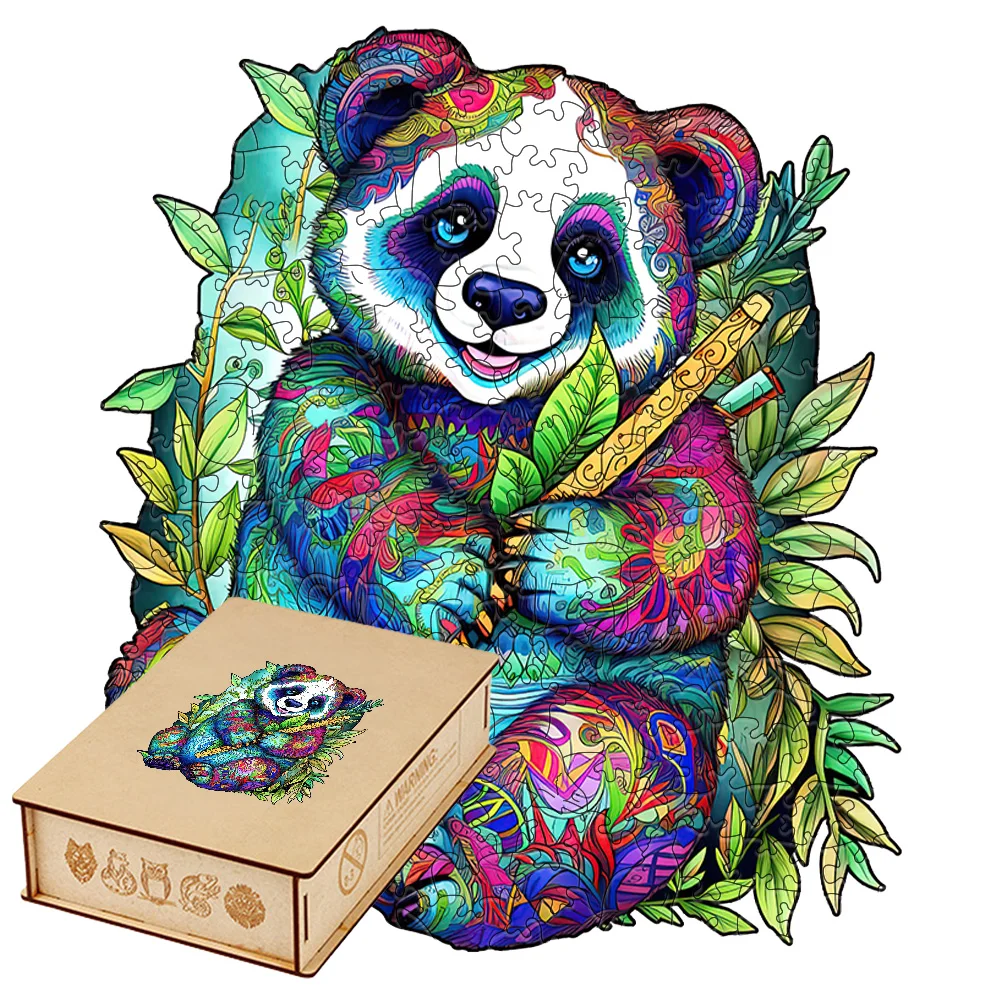 

irregular wooden jigsaw puzzle colorful panda playing flute shape premium 3 5mm plywood brain teaser gift home decor