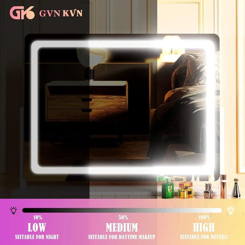 مرآة زينة LED مقاس 28 × 22 مع منفذ USB، تكبير 10 مرات، 3 أوضاع إضاءة، تحكم باللمس #6