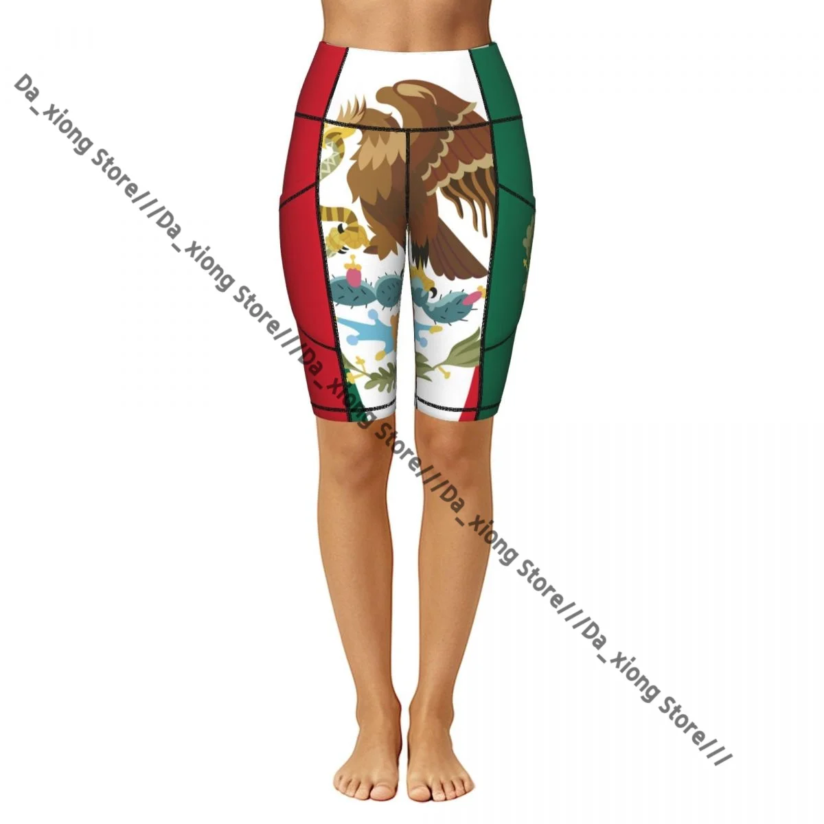 Ladies Yoga Shorts Mexican Flag Background Breathable Gym Running Workout Pants