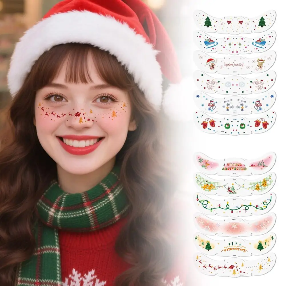 Christmas Face Tattoo Stickers Bells Bow Hearts Stars Ribbons Freckles Temporary Tattoo Stickers For Festival Party L1W9