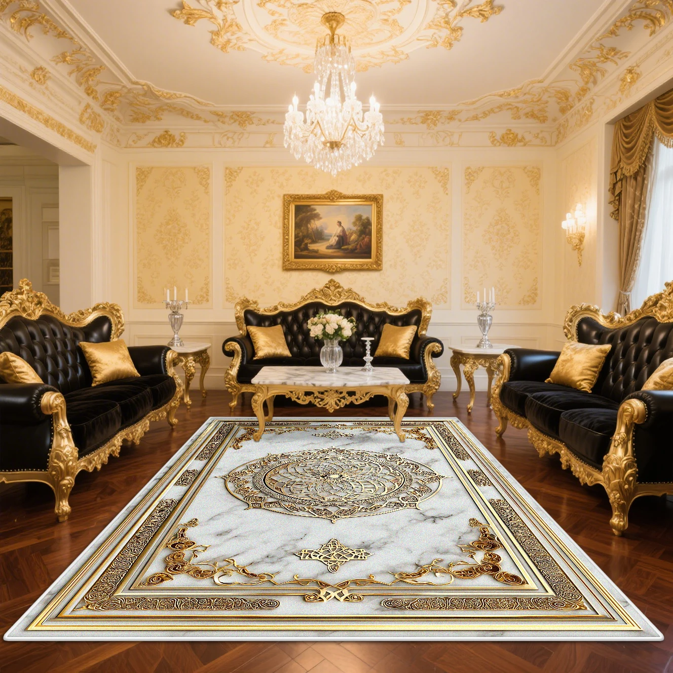 

Luxurious Gorgeous Rugs for Living Room European Decoration Sofa Area Non-slip Floor Mat Home Bedroom Cloakroom Carpet Washable