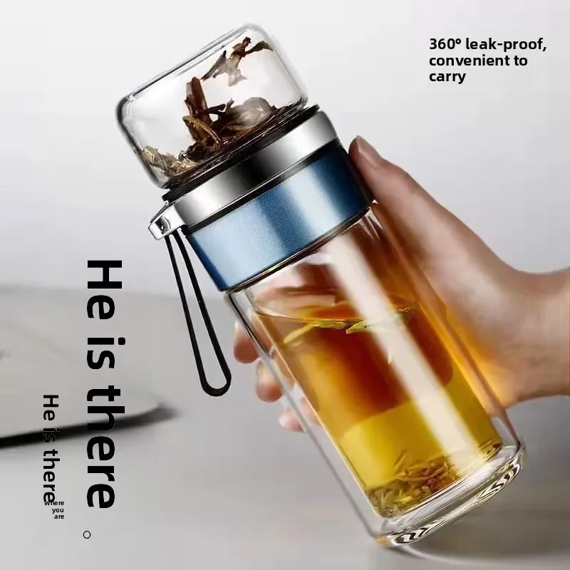 Double Layer Glass Tea Water Separation Cup Transparent Tea Brewing Water Filter Cup Portable Folding Cup for Men And Women