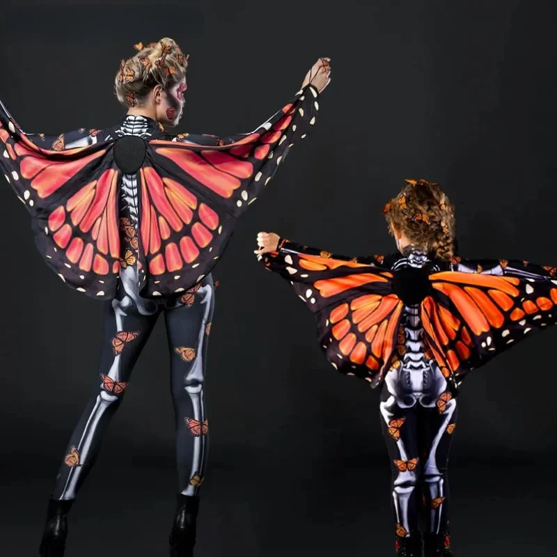 Skeleton Butterfly Cloak Sexy Women Spooky Halloween Devil Ghost Jumpsuit Party Carnival Performance Scary Costume Kid Adults