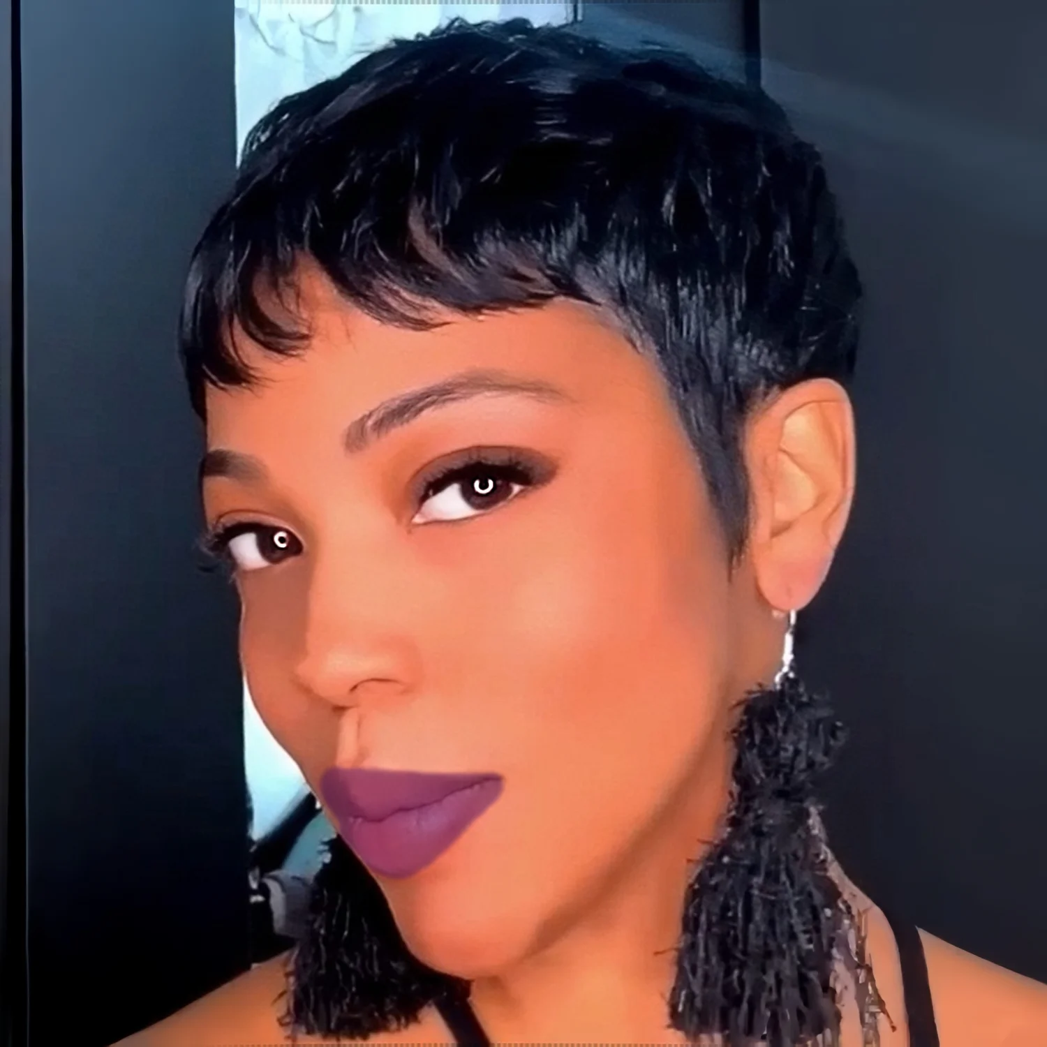 흑인 여성을 위한 짧은 픽시 컷 가발 인모 여름 가발 앞머리 포함 풀 머신 메이드 가발