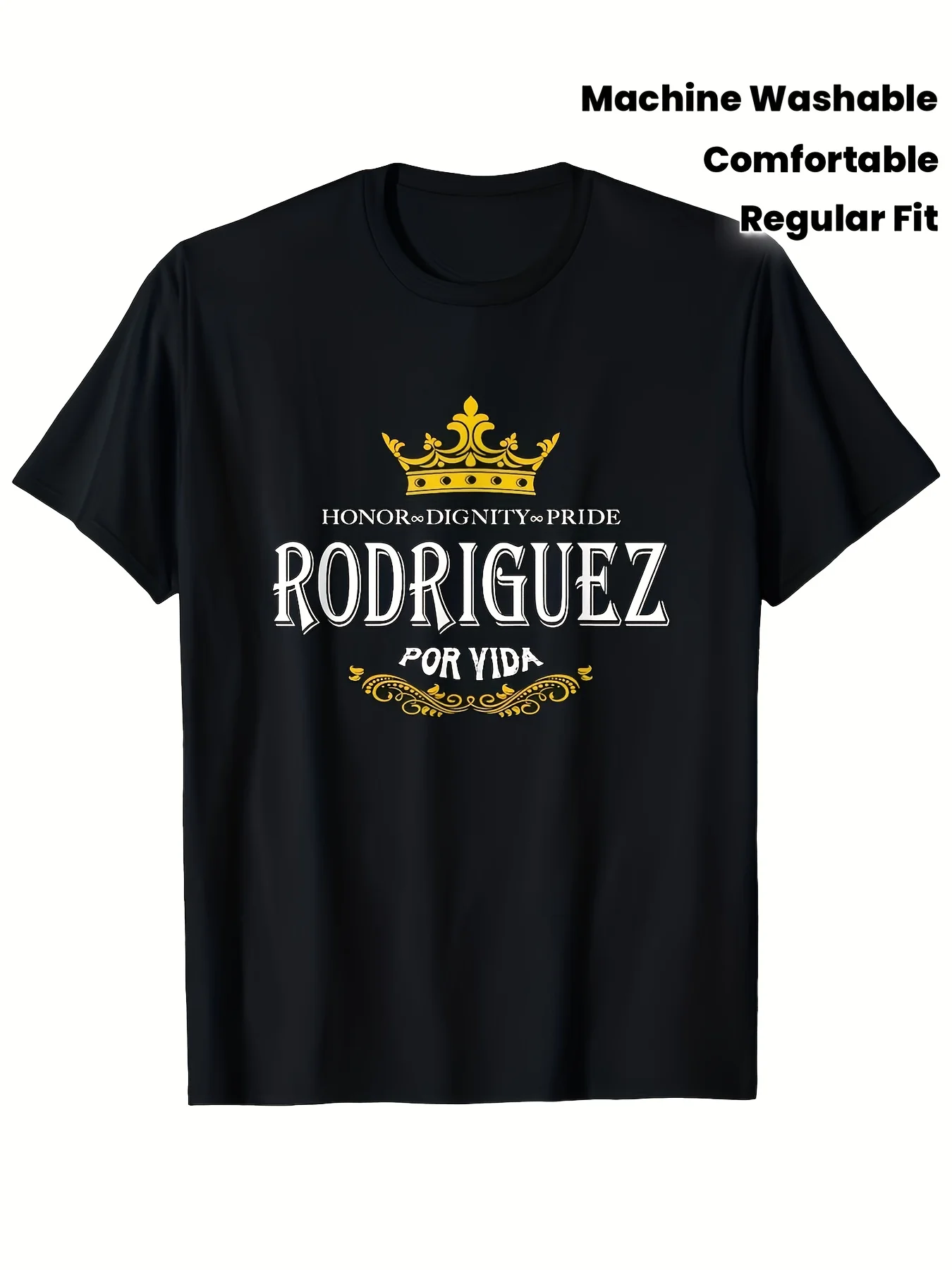 Rodriguez Por Vida T-Shirt Is a Trendy Unisex Vintage Tee That Is Soft, Breathable, And Perfect for Casual Wear. It Features a Crew Neck, Regular Fit, And Is Machine Washable. This Comfortable Short-Sleeve Graphic Print Shirt Is Suitable for All Sea