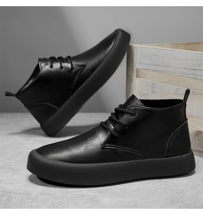 Herrenschuhe in großen Größen für Frühling und Herbst, trendige kurze Stiefel, Schuhe mit dicker Sohle, neue Herren-Lederschuhe mit mittelhohem Schaft und dicker Sohle, lässige und modische Herrenschuhe. – Detail 19