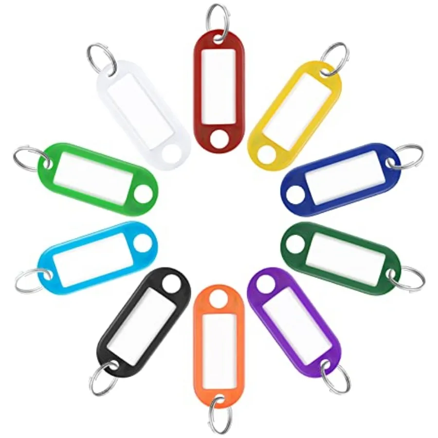 

2 Inch Tough Plastic Key Tags in 10 Assorted Colors Item Identifiers Markers with Blank Paper Labels Protective Plastic Films a
