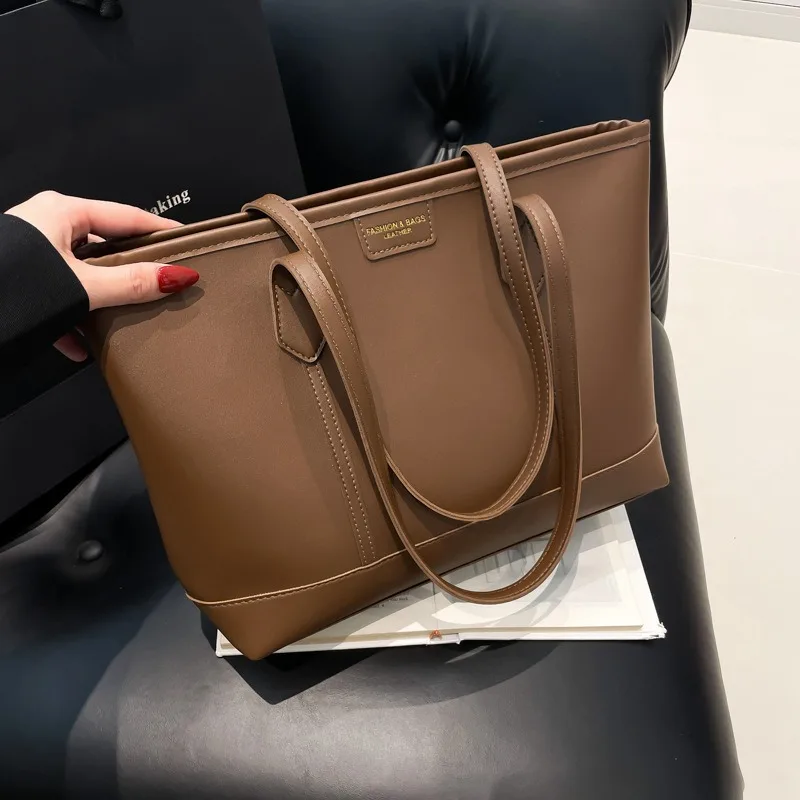Ladies PU Leather Tote Bag Large Capacity Simple Handbag Shoulder Bag for Women Office Daily Commute Shopping Laptop Casual Wear