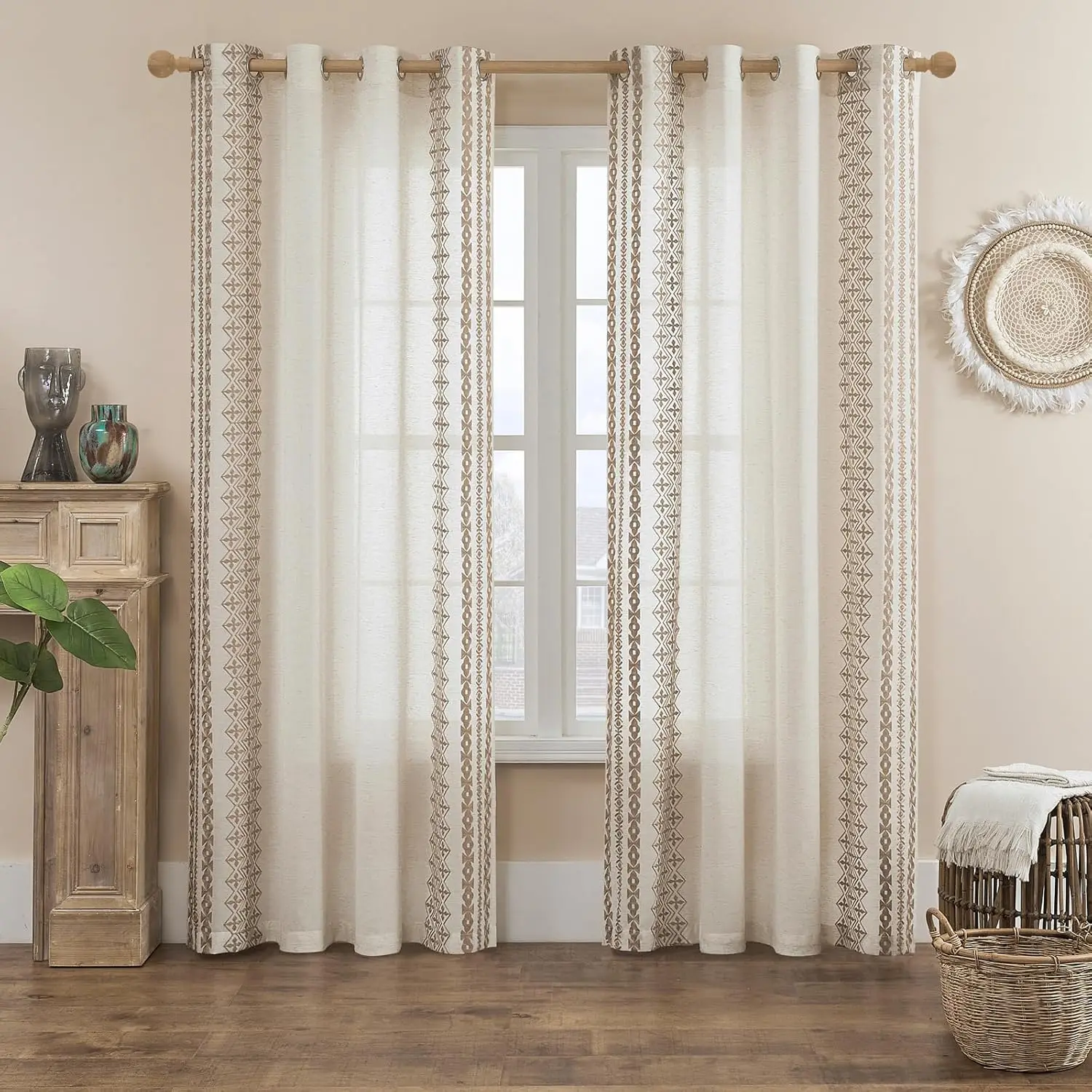 

Cream Curtains 108 Inches Long For Living Room Bedroom Curtains 2 Panels Set Grommet Semi Sheer Flax Linen Drapes For High