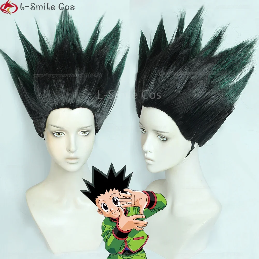 Anime Hunter x Hunter Cosplay Gon Freecss Wig Short Black Green Gon Freaks Cosplay Wig Heat Resistant Hair Party Wigs + Wig Cap