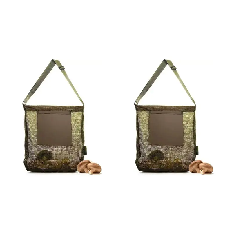 A67P-2PCS Mushroom Hunting Net Bag Harvest Mushroom Basket Collection Bag Large Capacity Mesh Garden Fruit Picking Bag
