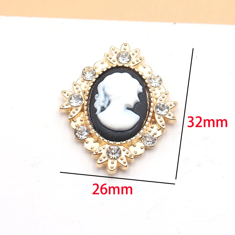 10Pcs 26 * 32MM Vintage Beauty Head Rhinestone Alloy Flower Plate Jewelry Diy Wedding Dress Headwear Decoration Accessories