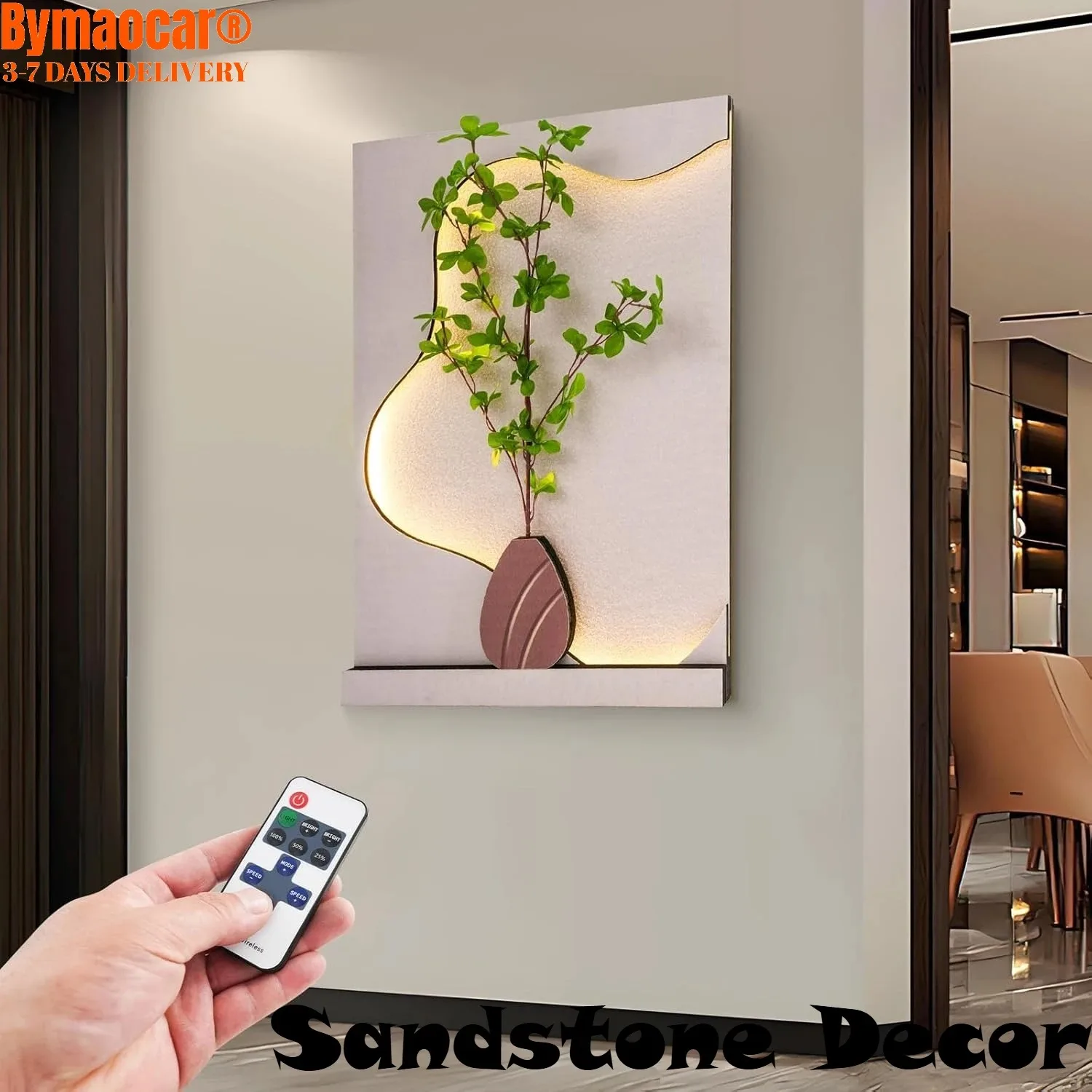 

24x32" Enchanted Sandstone Wall Art with Remote LED Lights - Handmade 3D Textured Painting for Living Room & Bedroom Decor Gift
