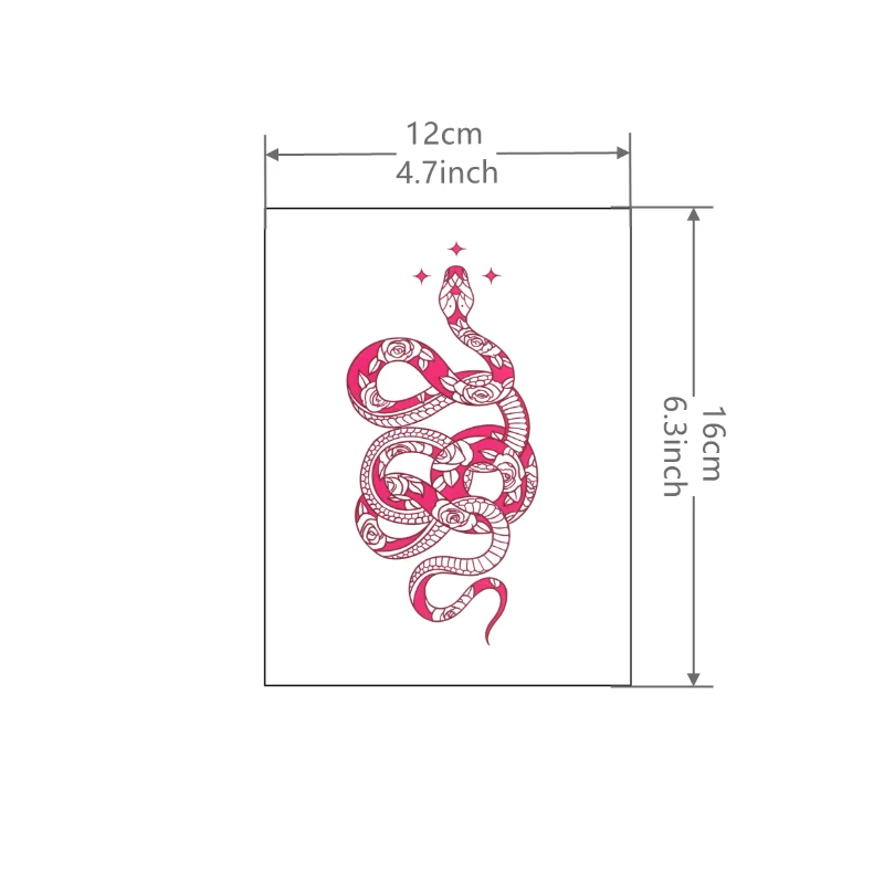 빨간 뱀 문신 스티커, 방수 지속 임시 문신, 1 장