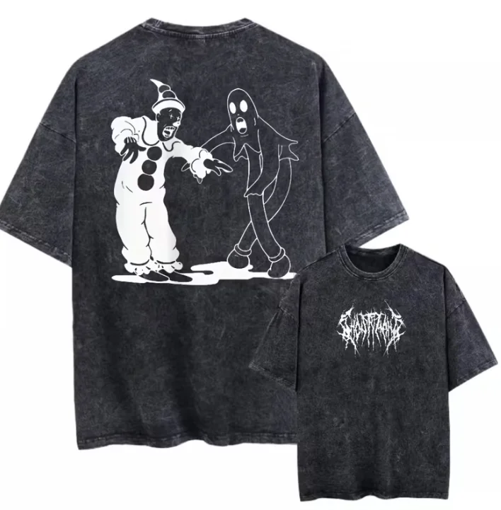 Casual Women's Round Neck T-shirt Double-sided Printing and Heart-shaped Bone Gray Slogan for Comfortable Wearing Experience