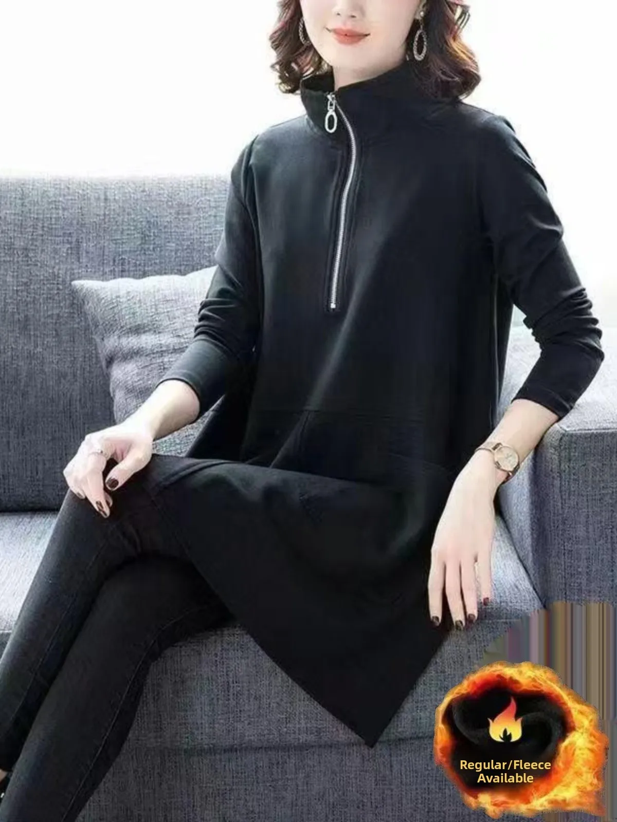 

Loose Fit Stand Collar Jacket plus Size Women's Clothing Commute Style High Waist Trousers Spring Season Long Sleeve Coat
