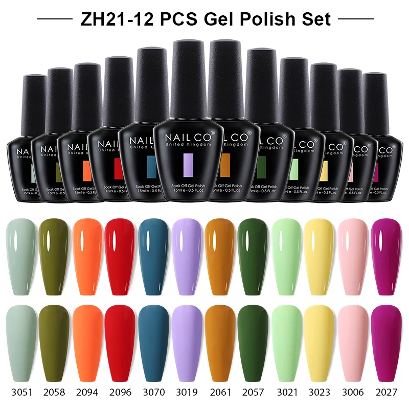 NAILCO 15ml 12pcs/Set Gel Nail Polish Pink Color LED Gellak Soak Off UV Gel Varnish Glitter Nail Gel Polish Red Nail Art Lacquer