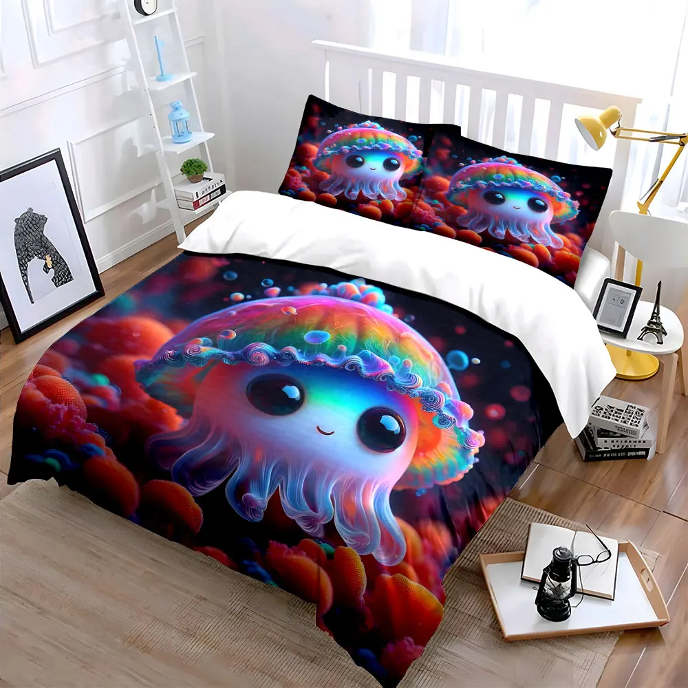 Colorful Cute Jellyfish Print Soft Comfortable Duvet Cover Bedding Set Included 1*Duvet Cover 2*Pillowcases Luxury Gift