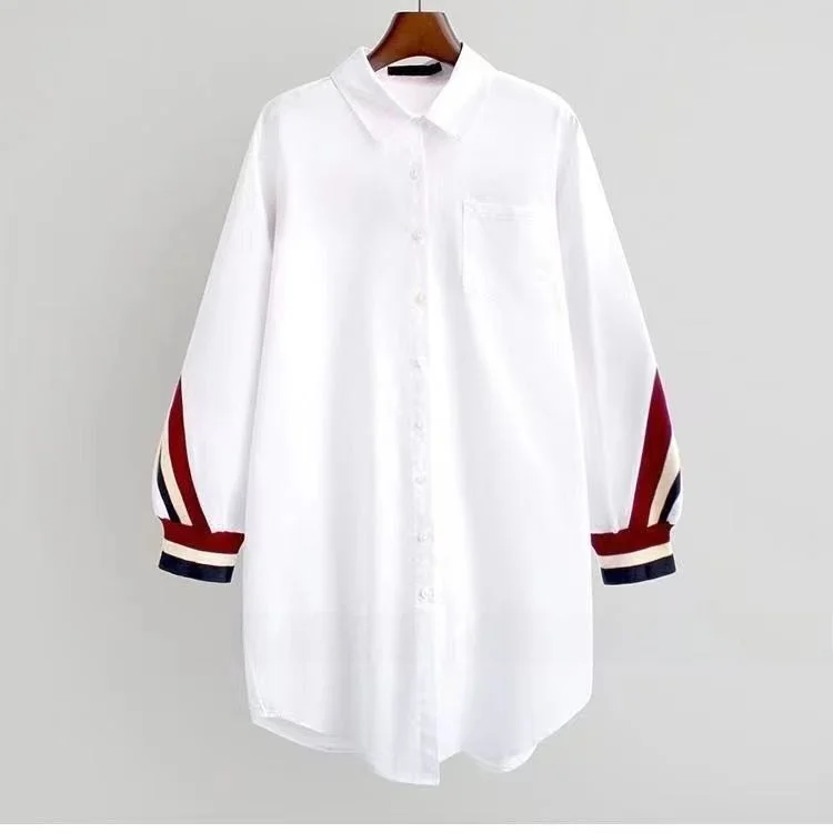 Mujer suelta larga Sve irt falso diseño de dos piezas coreano Sle adelgazante capa base superior Fasionable Commute Ne Butt...