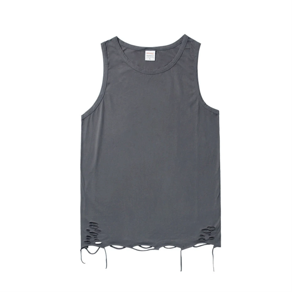 

Hip Hop Tank Tops Men Cotton Ripped Hole Sleeveless T-shirt Streetwear Punk Y2k Harajuku Fashion Summer Vests Mens Clothing