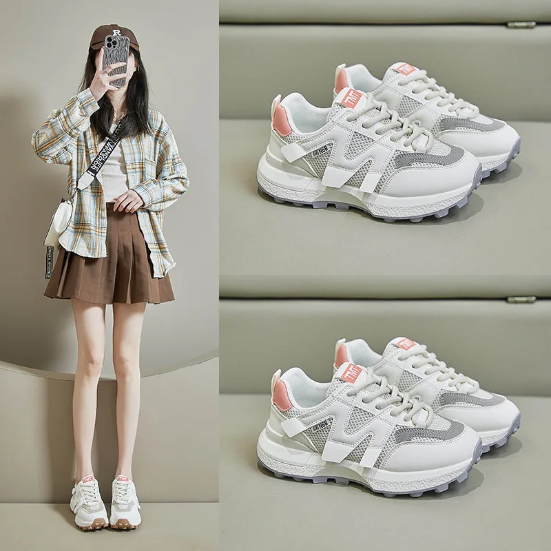 New Breathable Women Running Shoes No-Slip Thick-Soled Increase Air Mesh Female Girls Sneakers Fashion Sports Casual Size 35-40