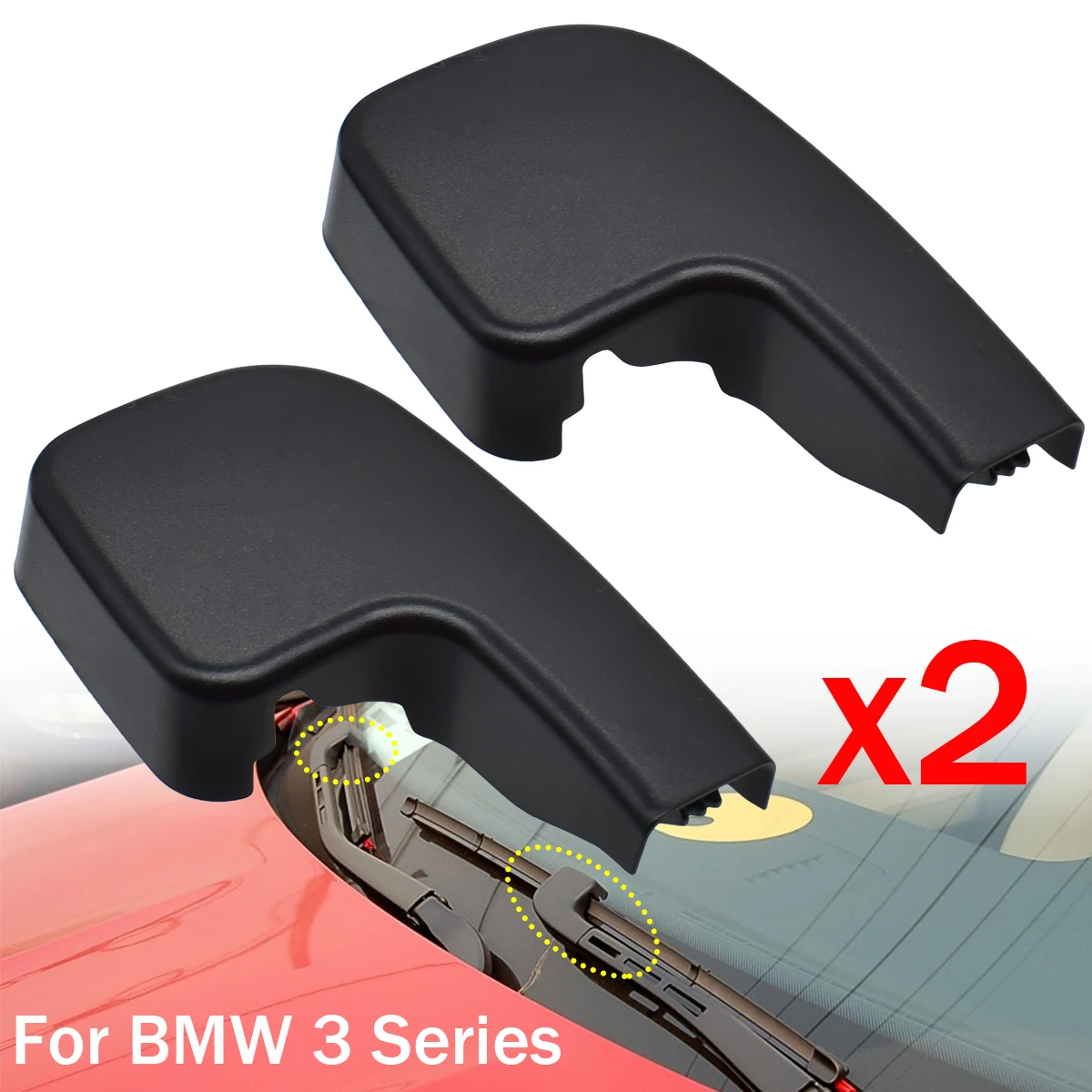 2PCS Front Windshield Wiper Arm Covers Head Nut Caps For BMW 3 E90 E91 E92 E93 2004 - 2009 61617138990 Car Replacement