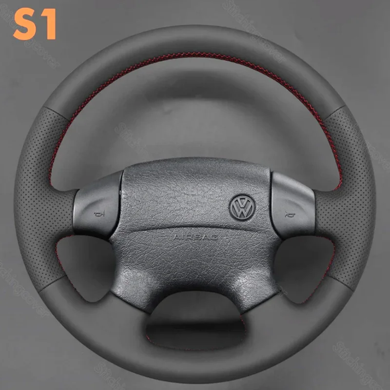 Car Steering Wheels Interior for Volkswagen VW Jetta Mk3 Golf Polo Gti 1991-1998 Hand Stitch Red Stripe Car Steering Wheel Cover