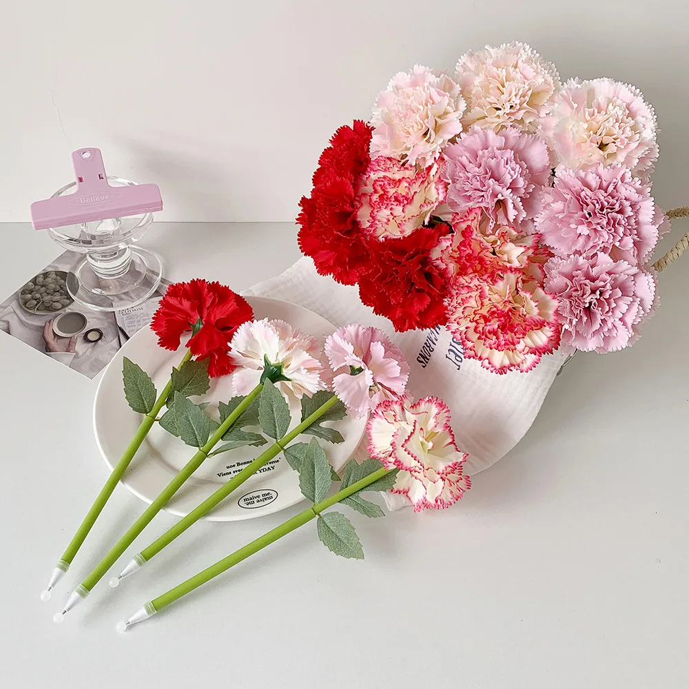 

4Pcs Artificial Flower Flower Ballpoint Pen Carnation Rose Writing Smoothly Neutral Gel Pens Sweet Blue Ink Signature Pen Lady