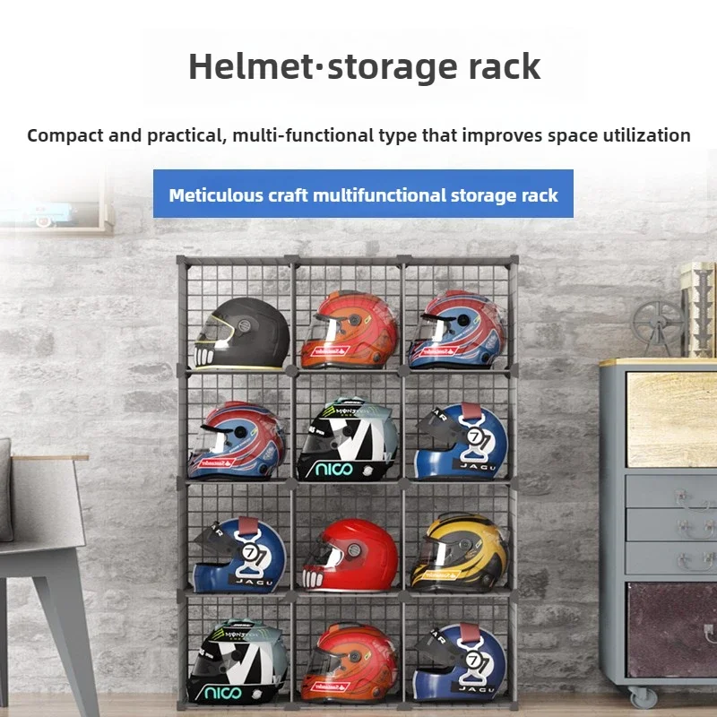Motorcycle Hat Modern Display Storage Shelf Easy Installation Multifunctional Large Capacity Folding Helmet Showcase Rack JJ168